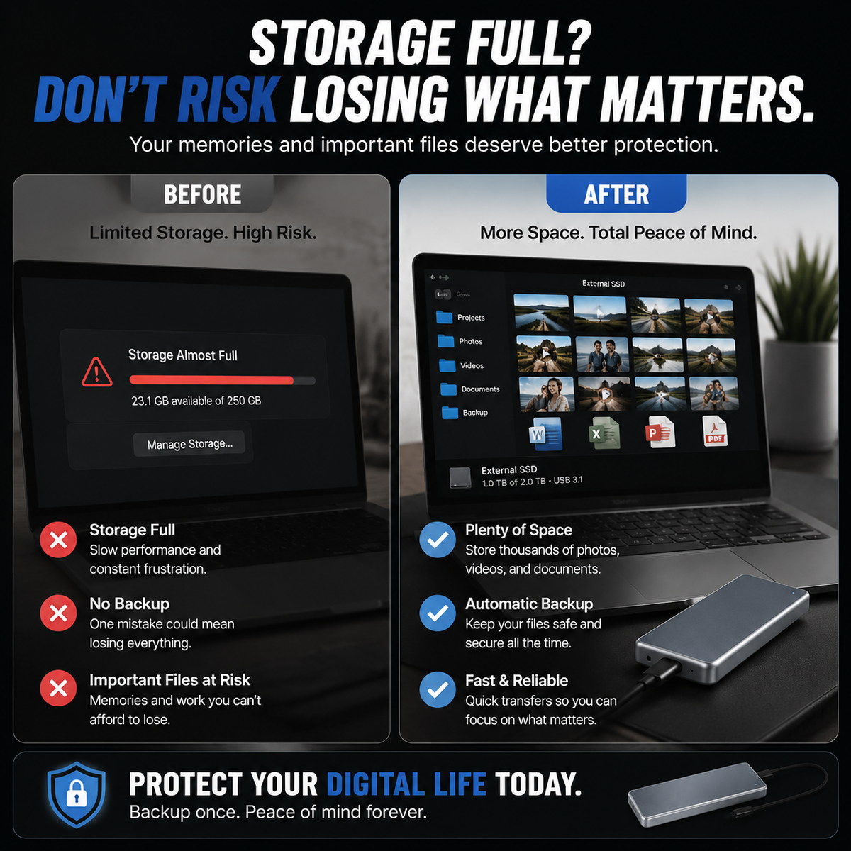 Portable External SSD Protect Your Photos, Videos & Important Files