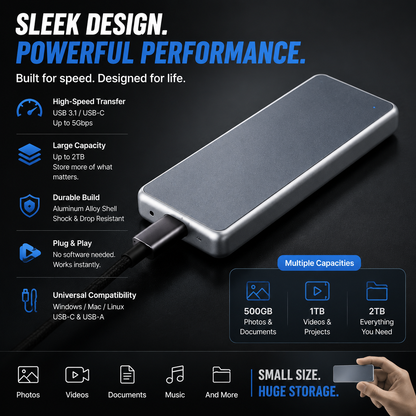 Portable External SSD Protect Your Photos, Videos & Important Files