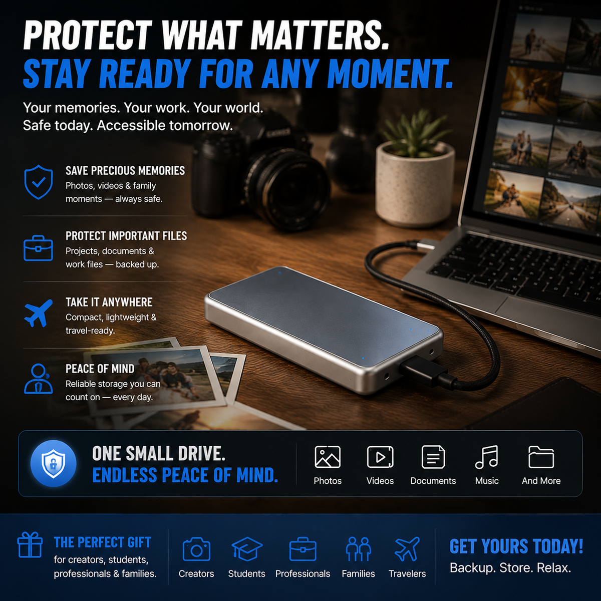 Portable External SSD Protect Your Photos, Videos & Important Files