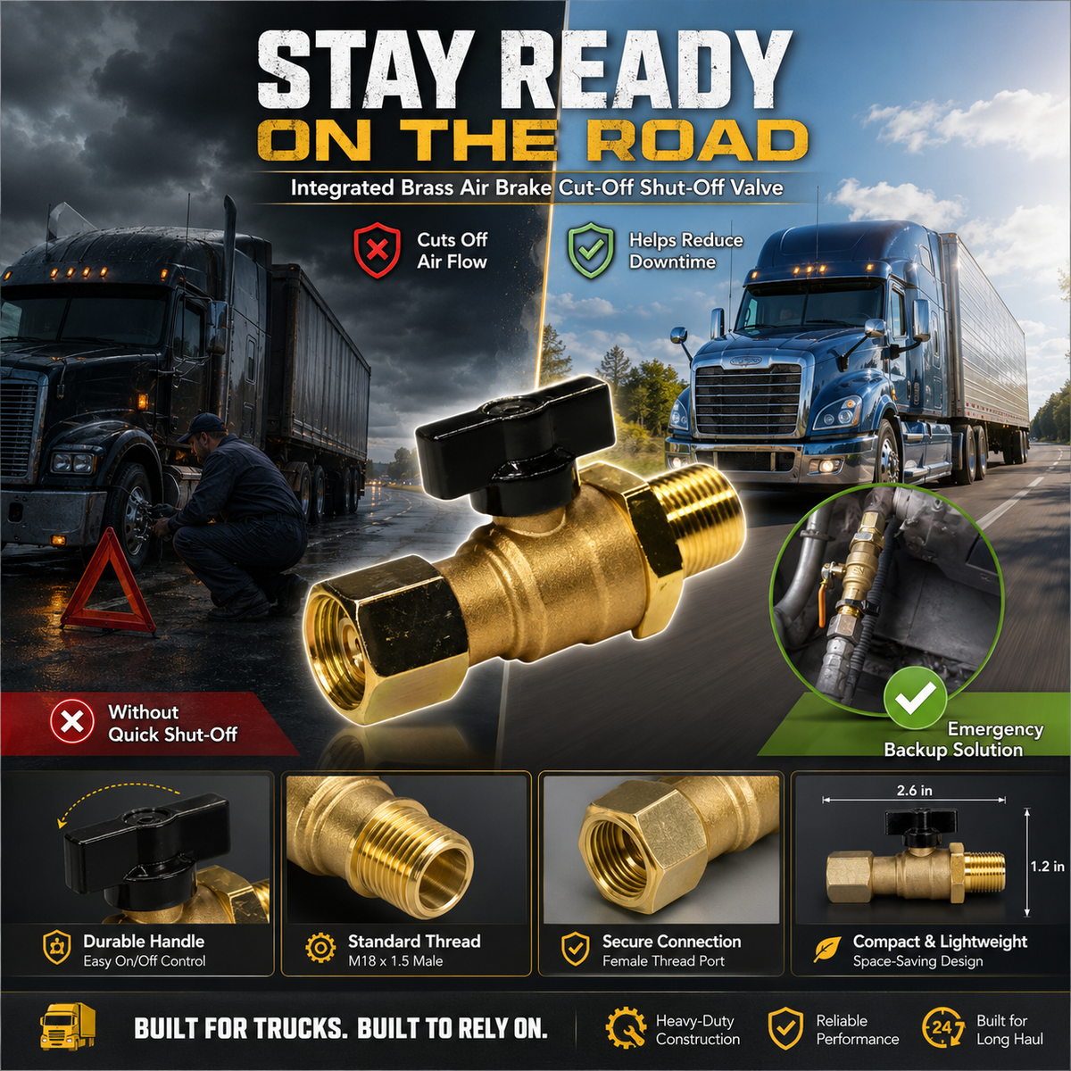 Bestseller Solid Brass Air Brake Cut Off Valve Heavy-Duty Truck Repair Part