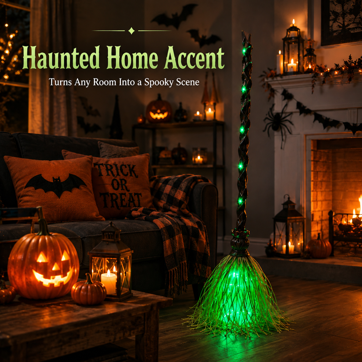 Animated Witch Broom Moves, Lights Up & Makes Spooky Sounds