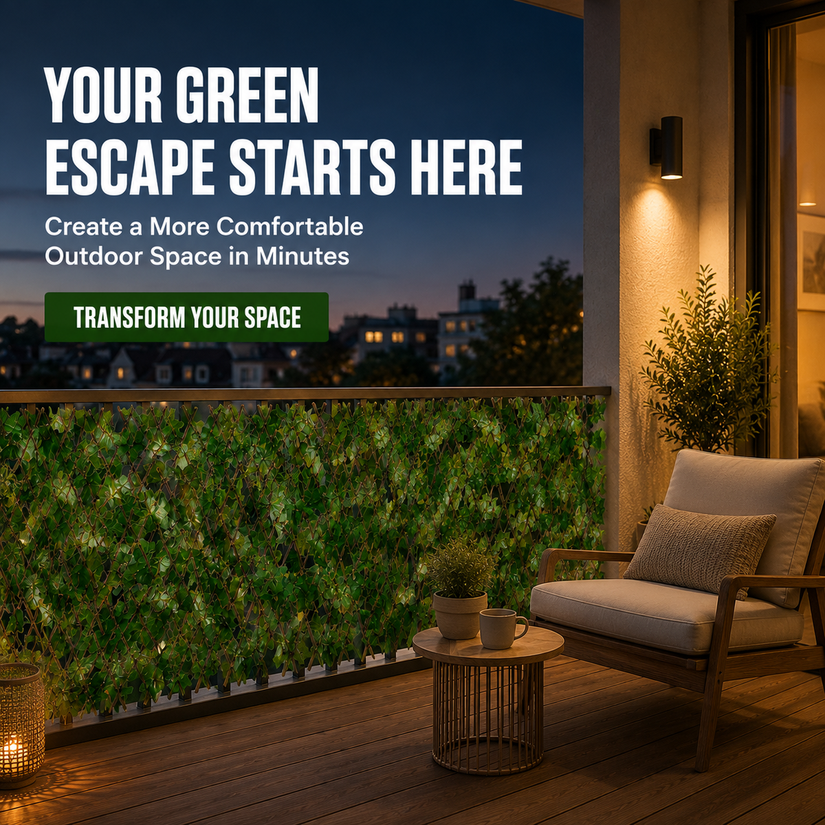 Expandable Faux Ivy Privacy Fence Adjustable Greenery Screen for Balcony, Patio, Porch & Garden