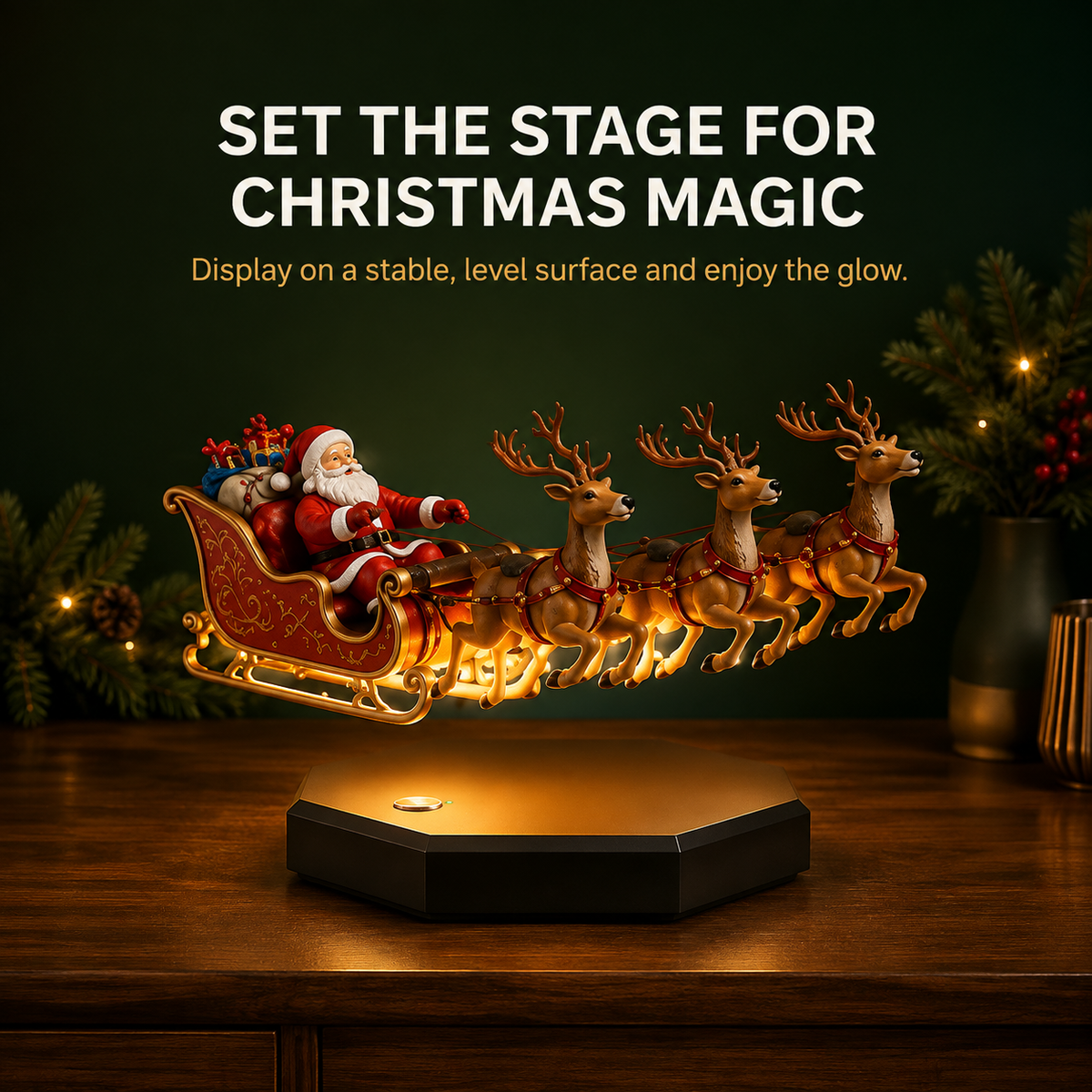 Floating Santa Sleigh with 4 Reindeer Magnetic Levitation Christmas Display