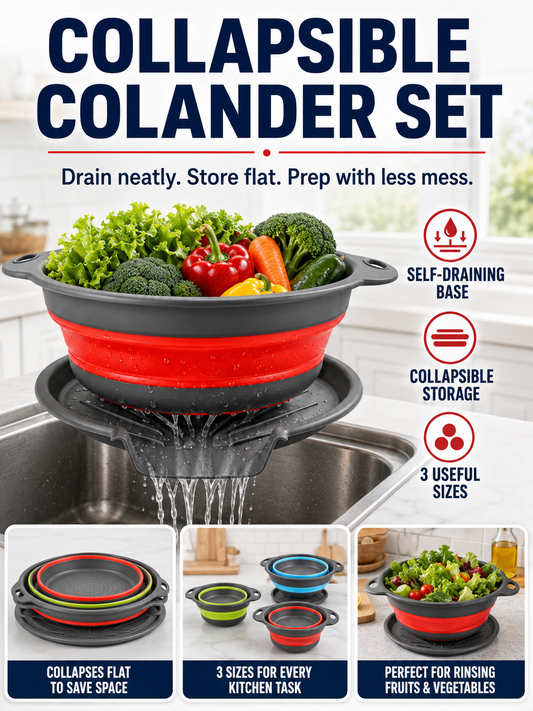 Kitchen Colander Set Space-Saving Collapsible Strainers with Over-Sink Self-Draining Design for Easy Meal Prep