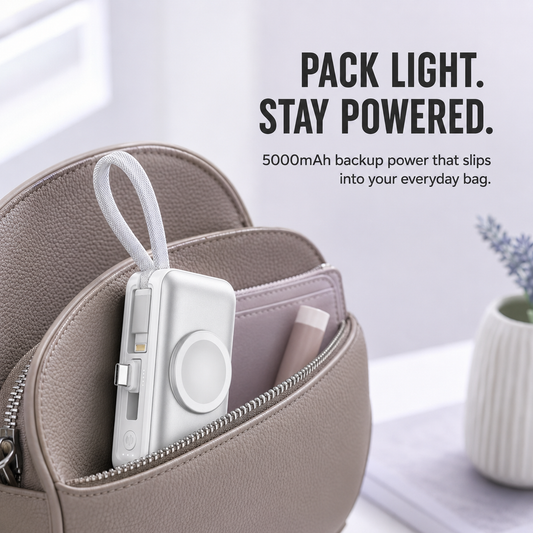 3-in-1 Mini Power Bank Phone Charger, Watch Charger & Foldable Stand