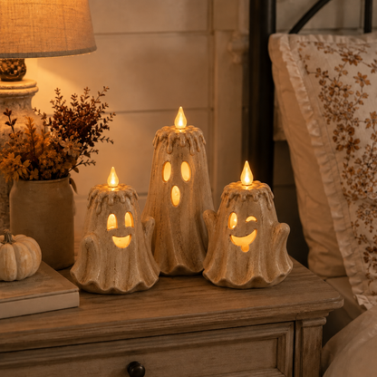 Rustic White Pumpkin Tealight Candle Holder Set