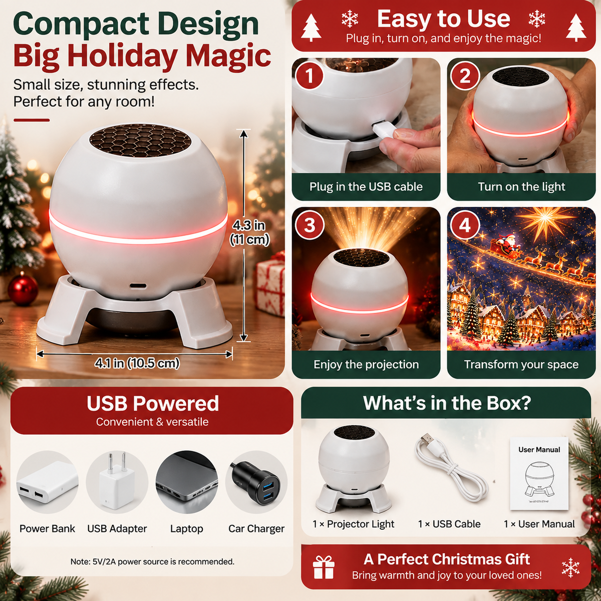 Magical Christmas Projection Night Light Transform Any Room Into A Holiday Wonderland