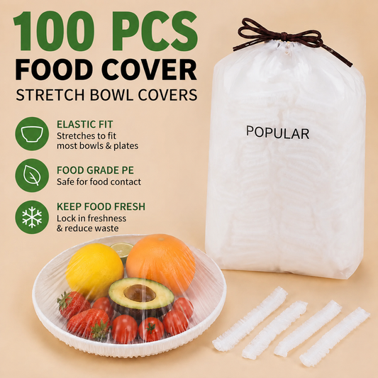 100PCS Disposable Stretch Food Covers for Bowls & Plates, Elastic Bowl Covers, Plastic Wrap Alternative for Leftovers