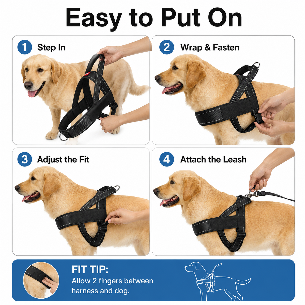 No-Pull Reflective Dog Harness for Medium & Large Dogs, Comfortable Padded Vest with Dual D-Rings