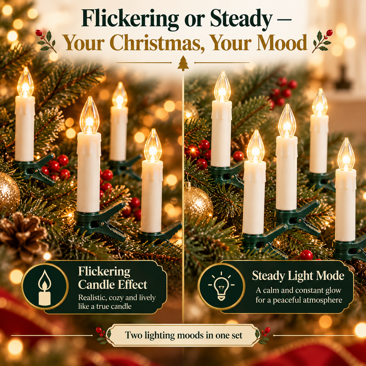 Flameless Christmas Candle Clip Lights