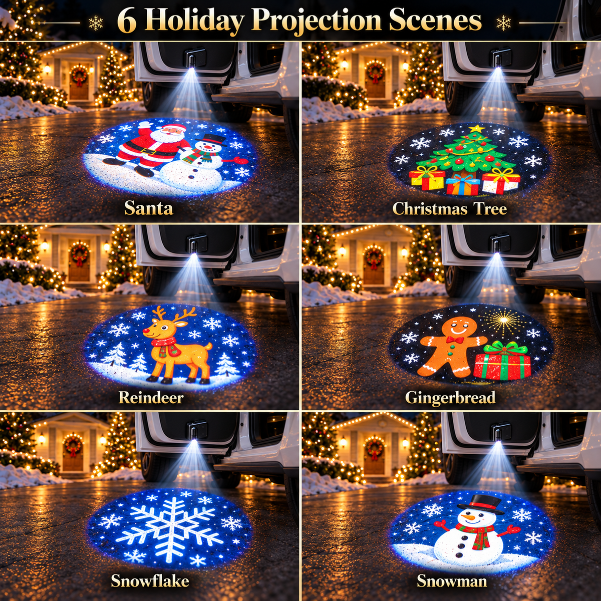 Christmas Magic Car Door Projector 6 Festive Projection Slides