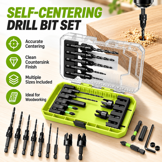 15-Piece Countersink Drill Bit Set 1/4' Hex Shank, Depth Stop & Quick-Change Design