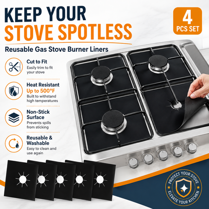 Reusable Gas Stove Burner Liners Cut-to-Fit Stove Protector Mats