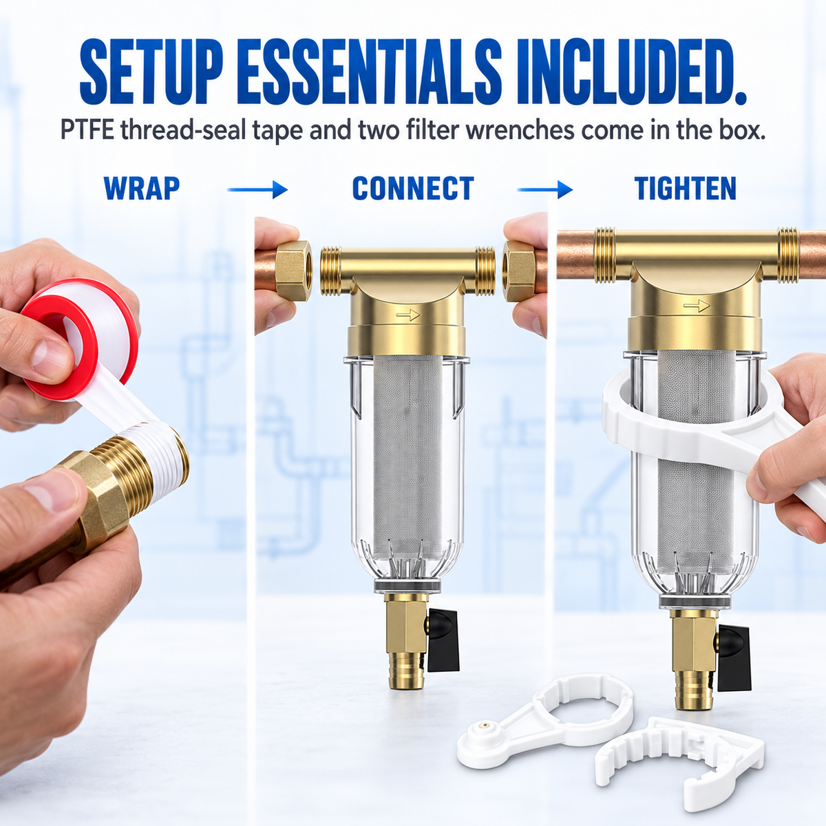 Whole House Spin-Down Sediment Pre-Filter Kit Flushable 1/2, 3/4 & 1 Options