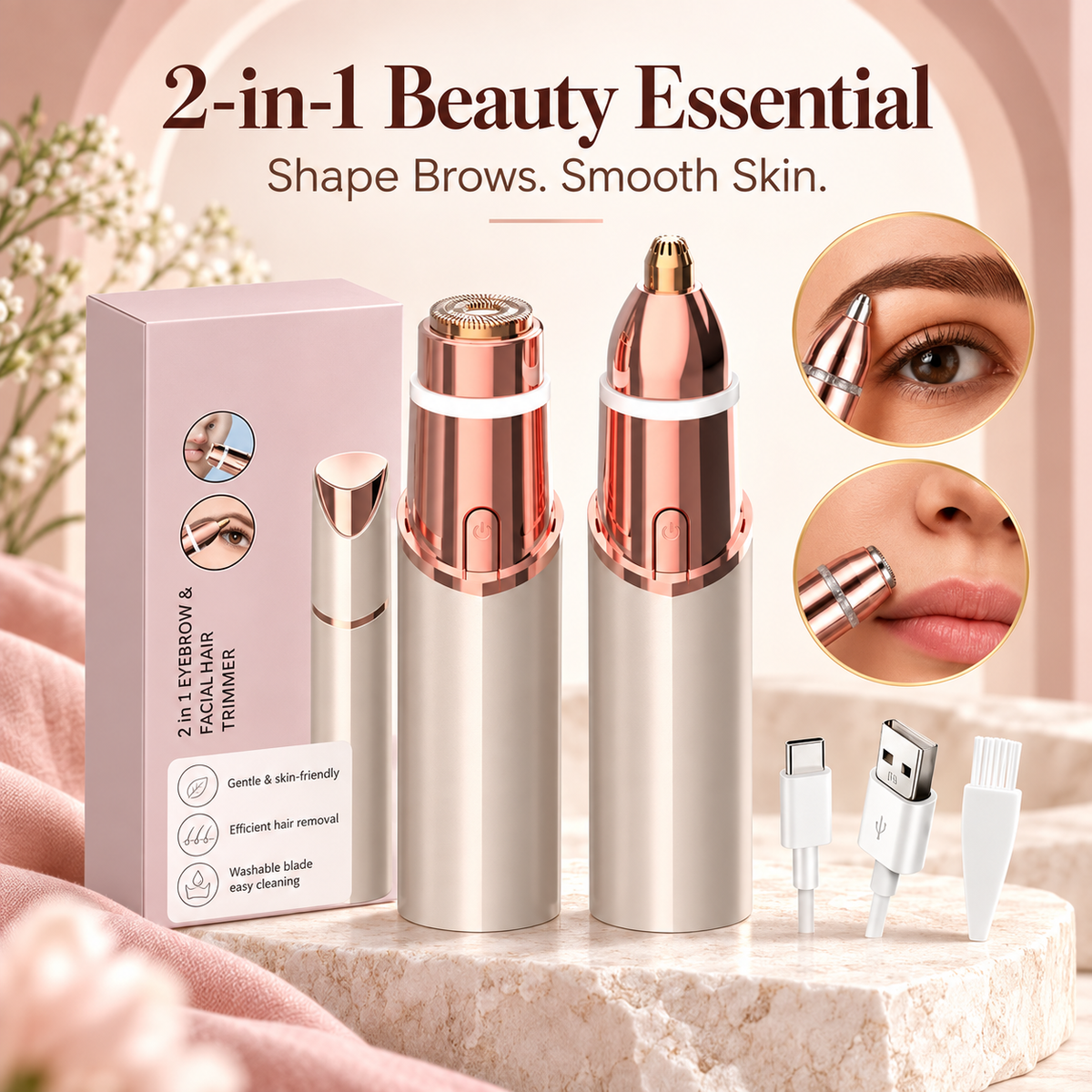2-in-1 Rechargeable Facial & Eyebrow Hair Trimmer