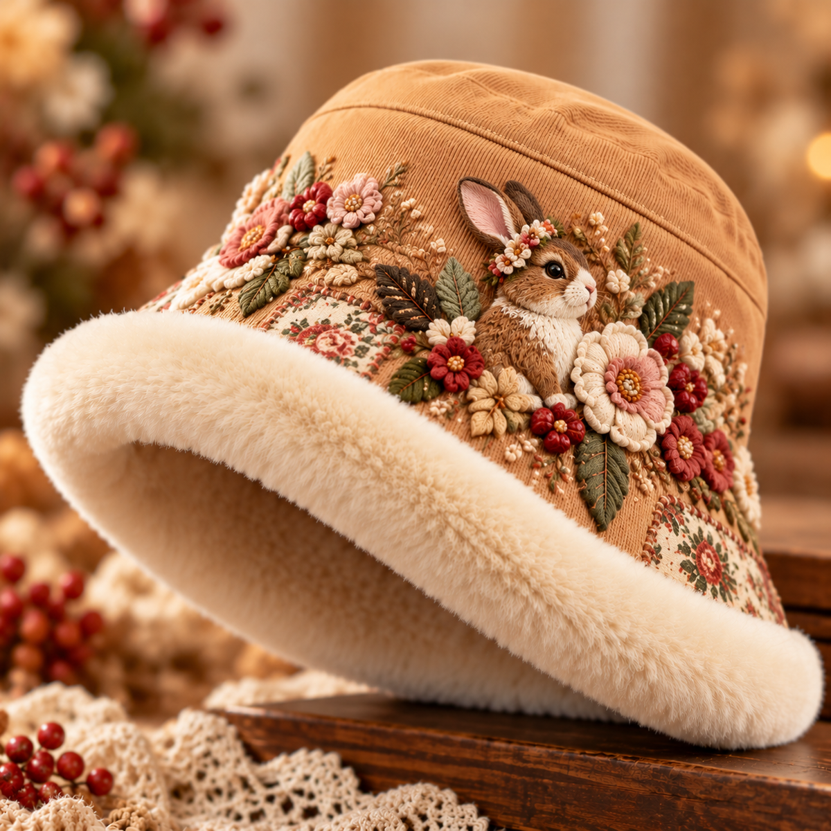 Women s Cozy Plush-Lined Winter Bucket Hat Floral & Animal Designs