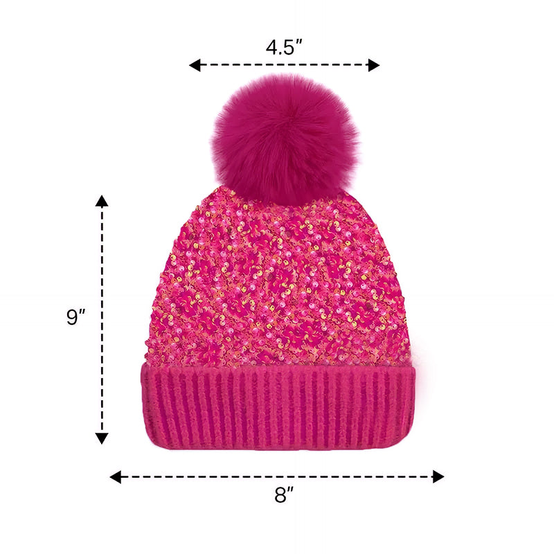 Sequin Fur Pom Beanie for Women