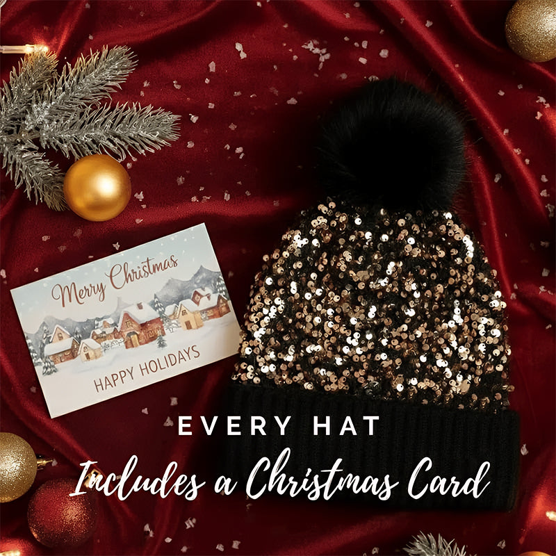 Sequin Fur Pom Beanie for Women
