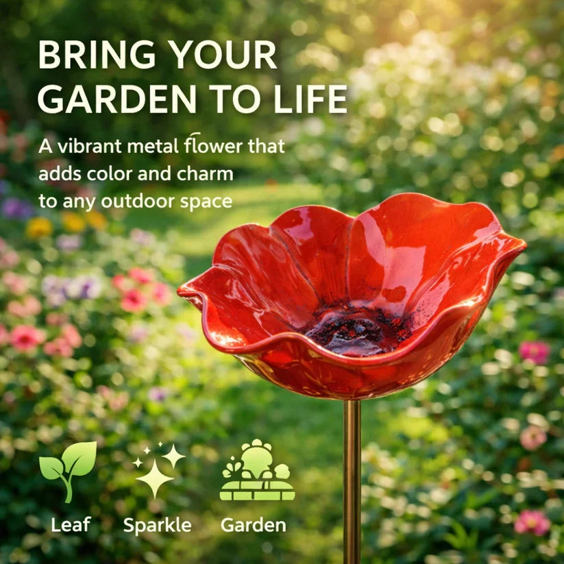 Metal Flower Bird Waterer