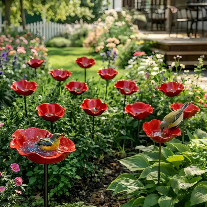 Metal Flower Bird Waterer