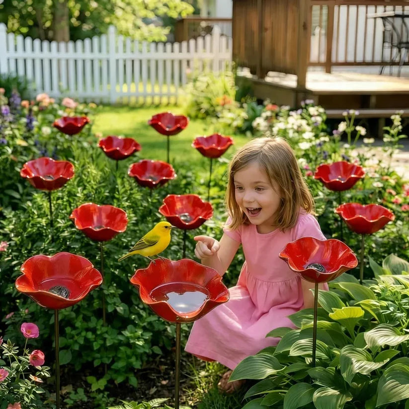 Metal Flower Bird Waterer