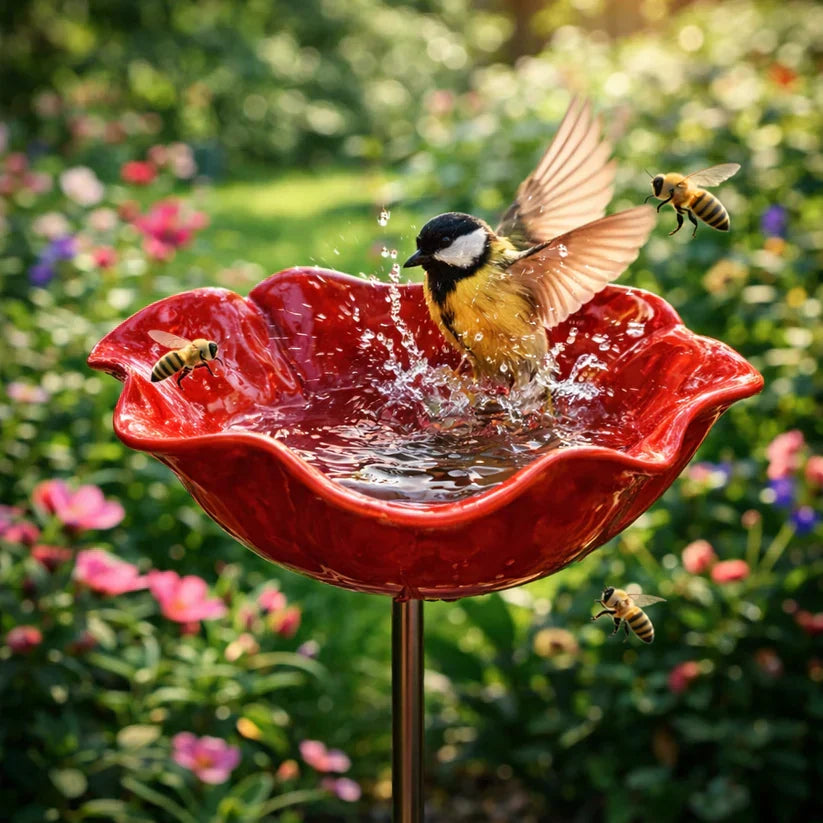 Metal Flower Bird Waterer
