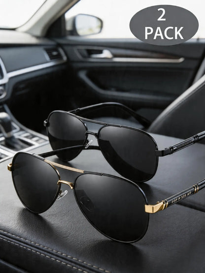 2-Pack Unisex Aviator Sunglasses | 100% Polarized Lenses