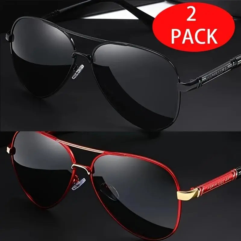 2-Pack Unisex Aviator Sunglasses | 100% Polarized Lenses