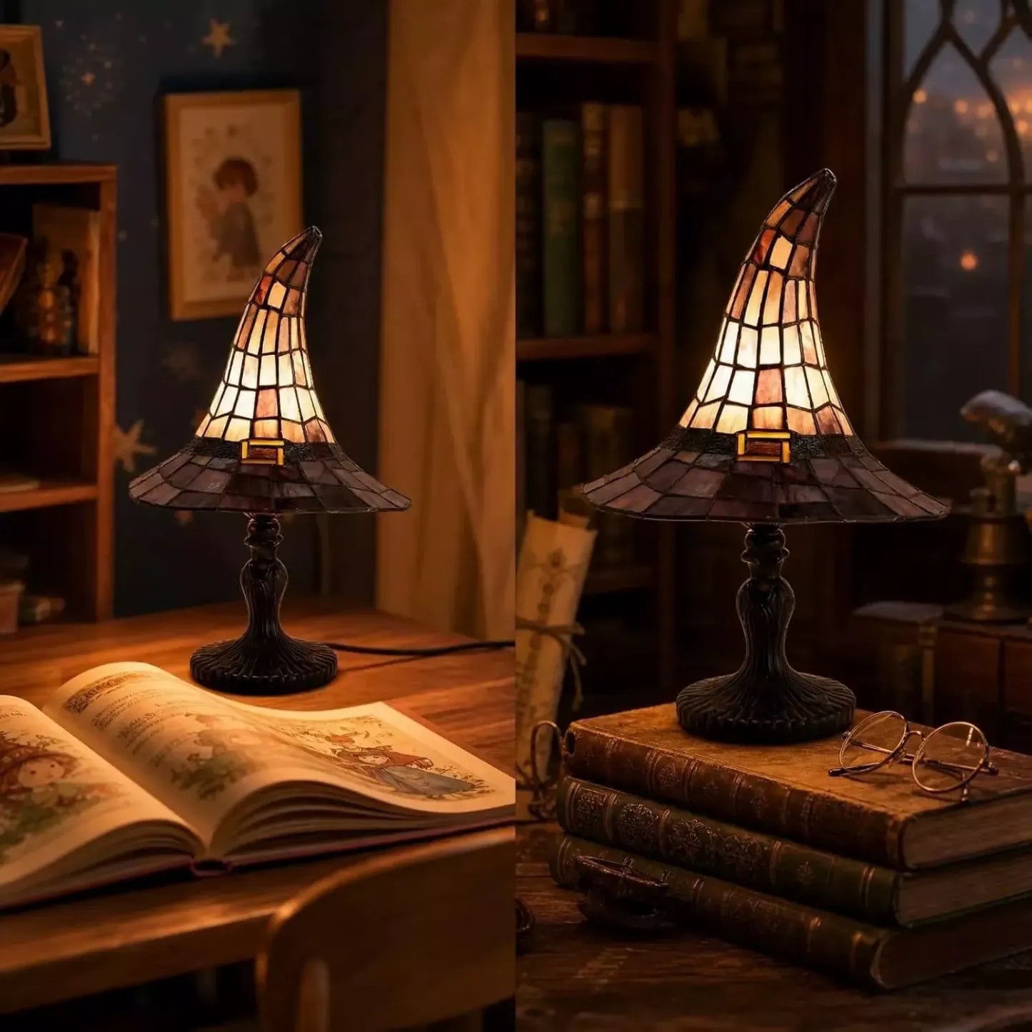Stained Glass Witch Hat Lamp