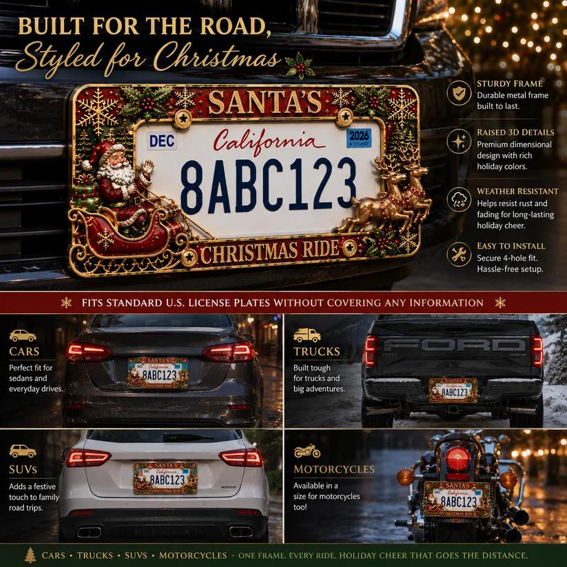 Christmas License Plate Frame Festive Holiday Car Decor for a Merry Ride