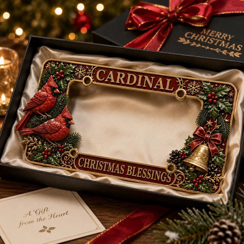 Christmas License Plate Frame Festive Holiday Car Decor for a Merry Ride