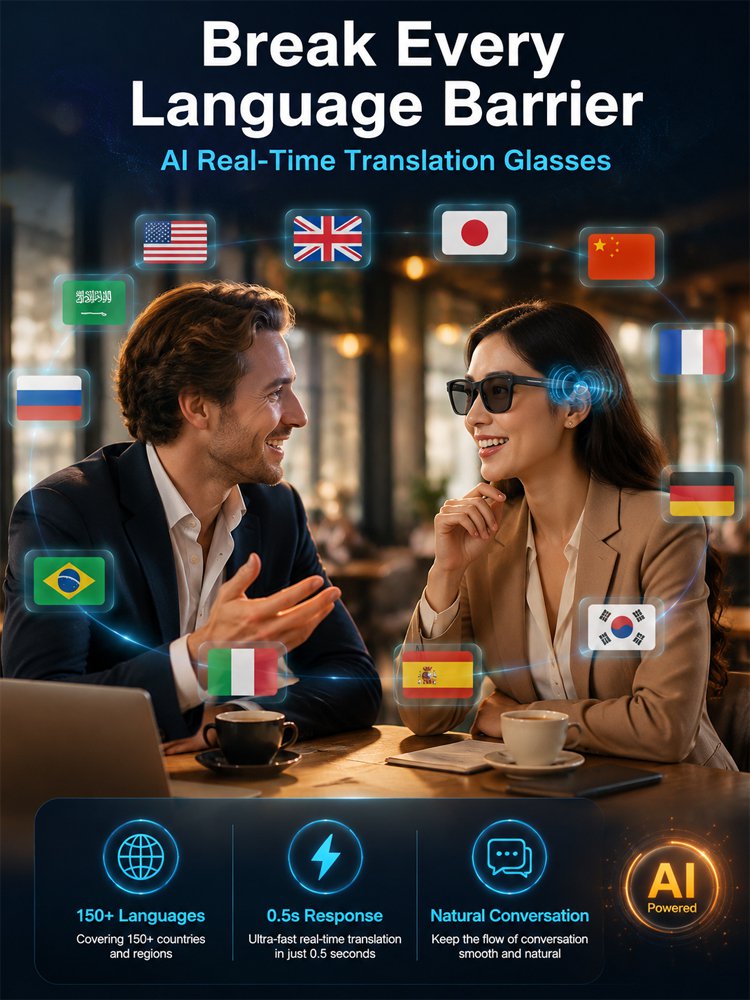 AI Smart Bluetooth Glasses Translation, Music & Blue-Light Protection