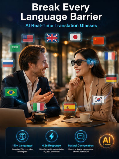 AI Smart Bluetooth Glasses Translation, Music & Blue-Light Protection