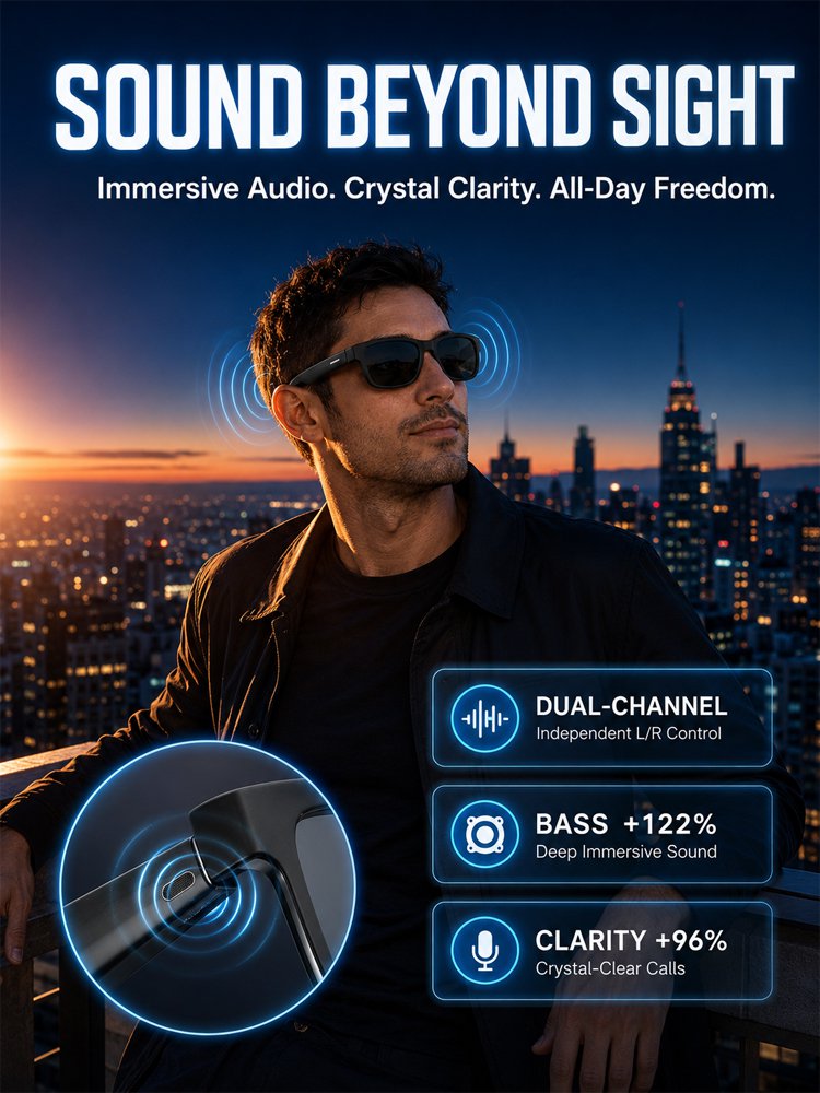 AI Smart Bluetooth Glasses Translation, Music & Blue-Light Protection