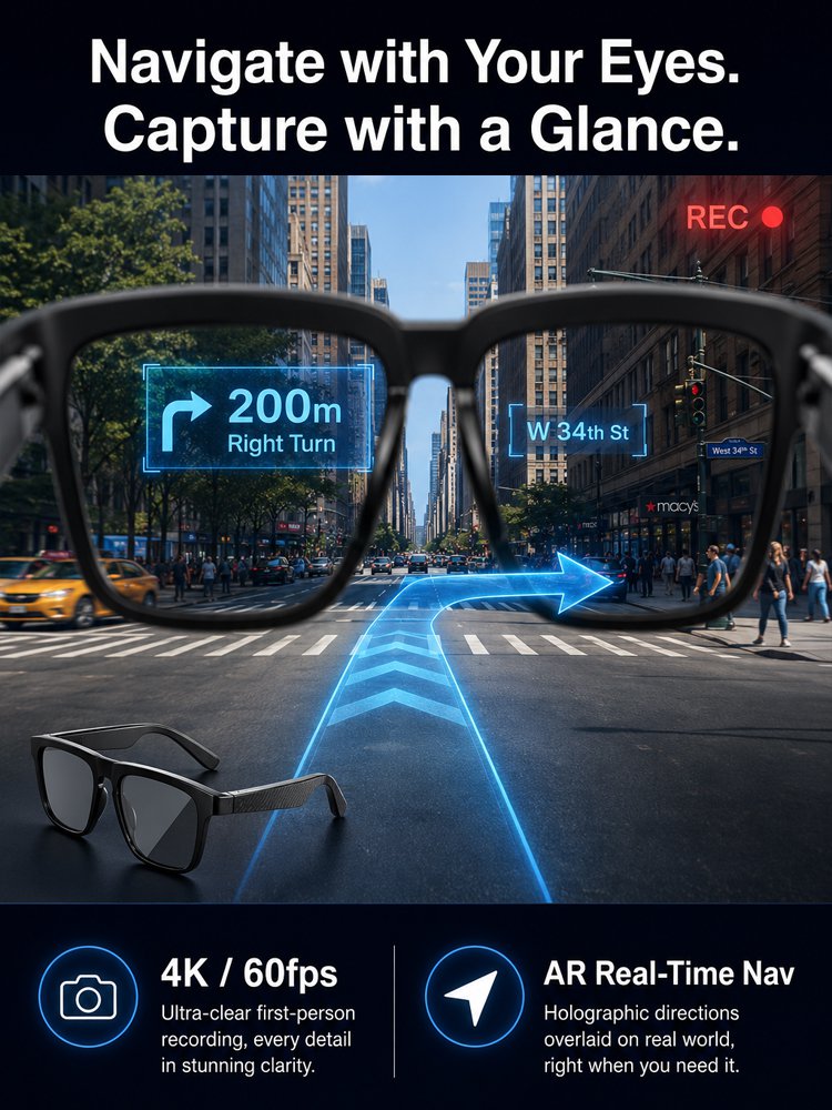 AI Smart Bluetooth Glasses Translation, Music & Blue-Light Protection