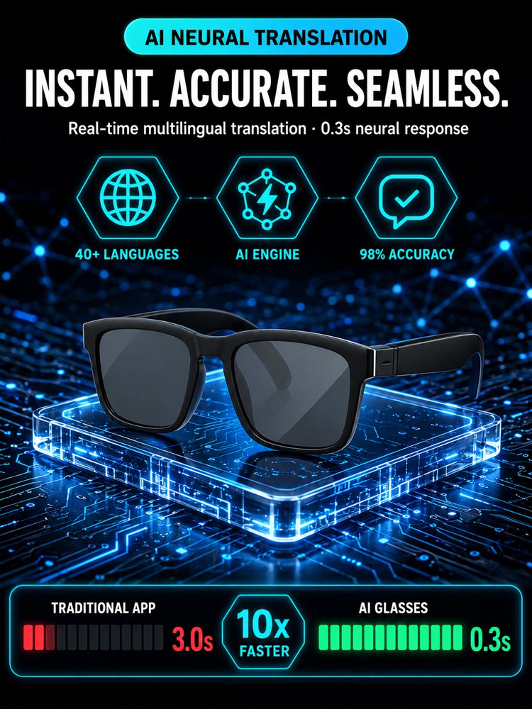 AI Smart Bluetooth Glasses Translation, Music & Blue-Light Protection