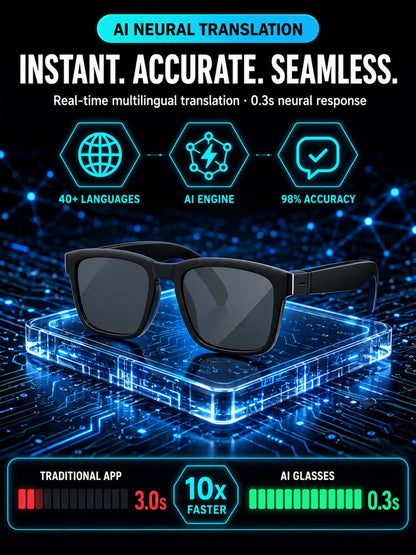 AI Smart Bluetooth Glasses Translation, Music & Blue-Light Protection