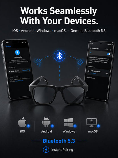 AI Smart Bluetooth Glasses Translation, Music & Blue-Light Protection