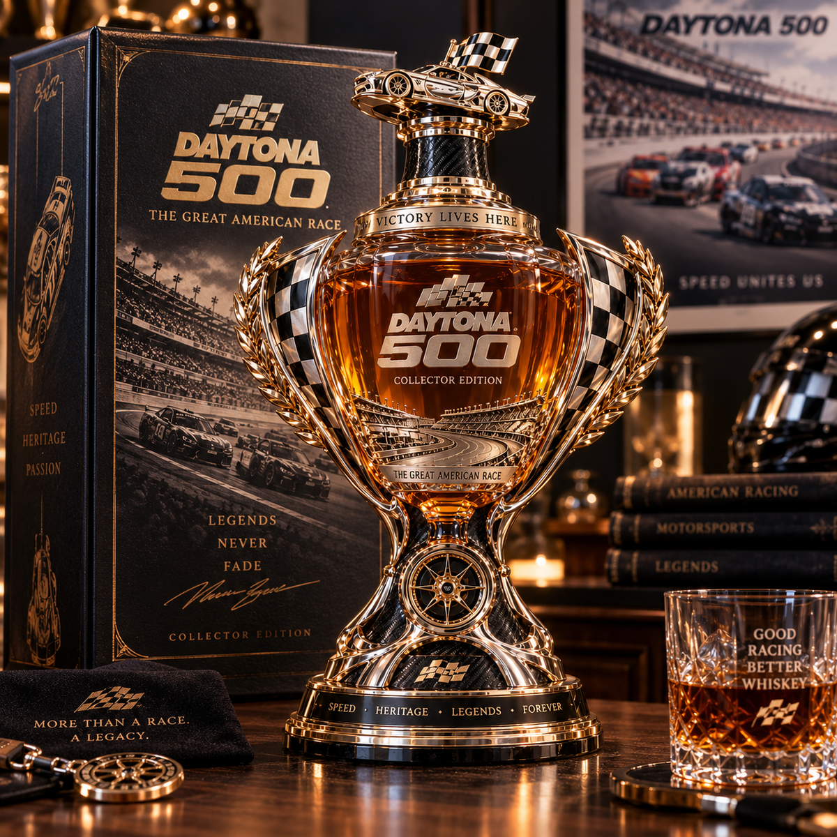 Daytona 500 Racing Legacy Trophy Whiskey Decanter Collector s Edition