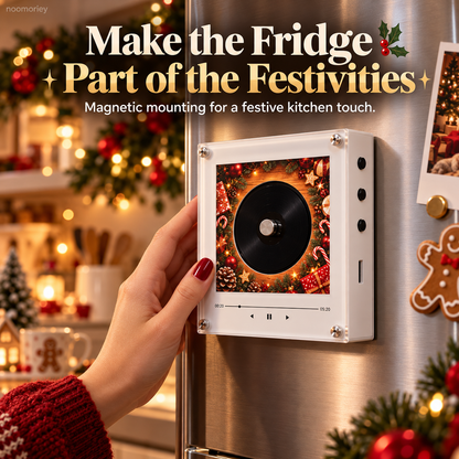 Christmas Magnetic Music Player with 9 Mini Records Retro Holiday Decor & Gift Set