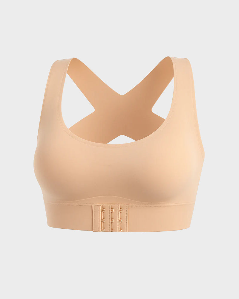 NOW! Front Closure Cross-Back Wireless Posture Bra Ultra Push-Up, All-Day Comfort & Natural Lift for a Slimmer