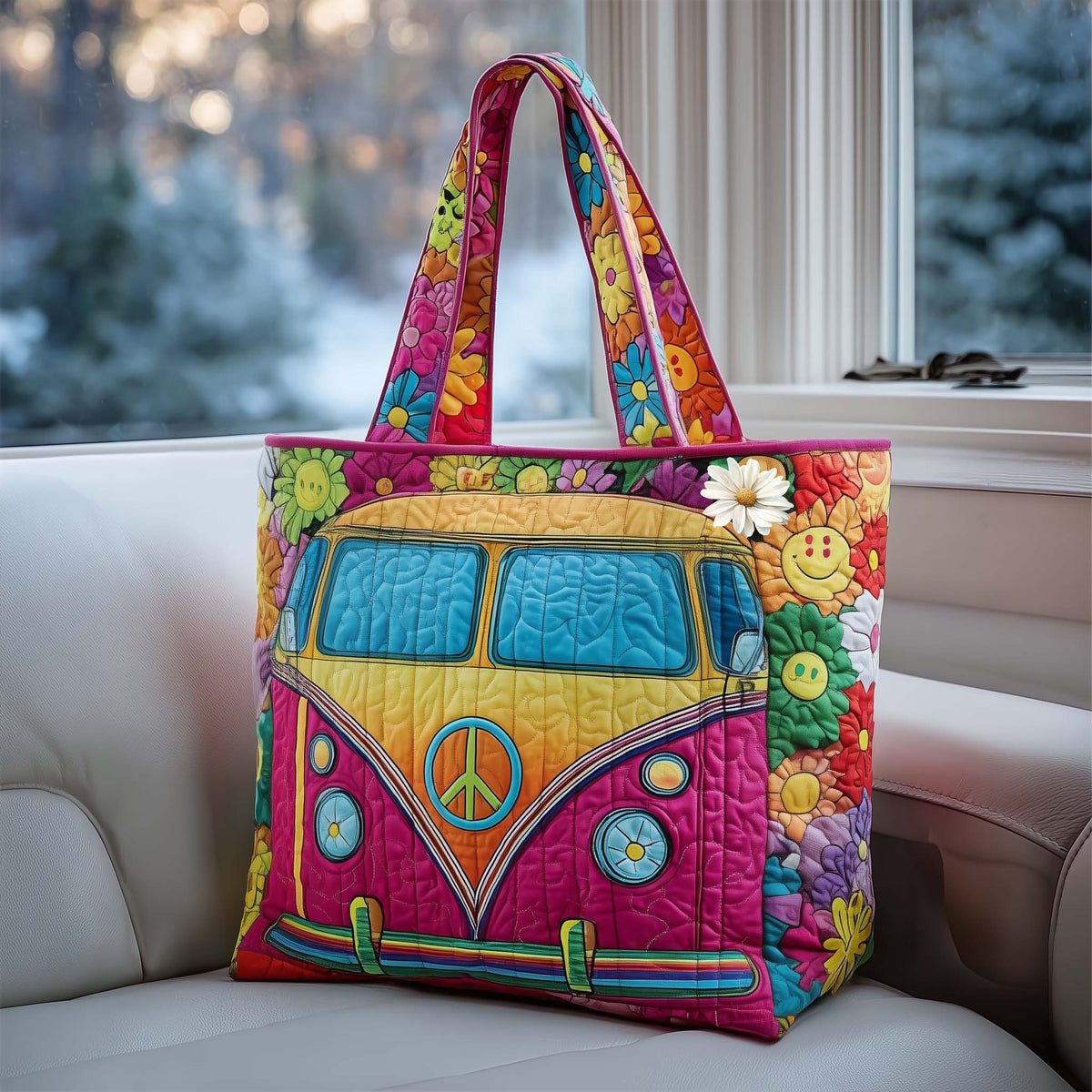 Hippie Van Quilted Tote Bag