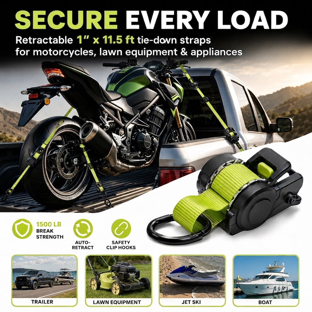 Green Ratchet Straps 11.5ft 1500LB Hold for Moves & More