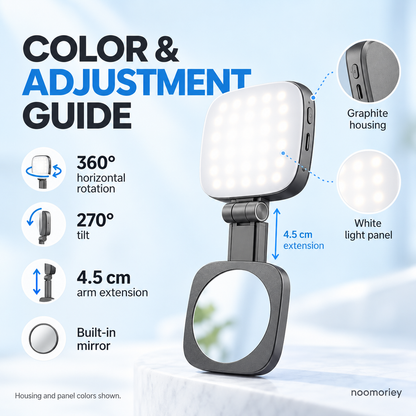Magnetic Selfie Light with Mirror & Phone Stand