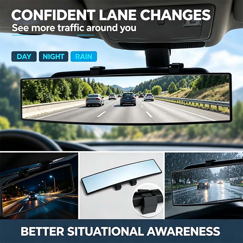 HD Convex Panoramic Rearview Mirror, Clip-On Car Interior Mirror