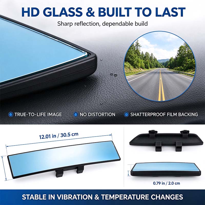 HD Convex Panoramic Rearview Mirror, Clip-On Car Interior Mirror