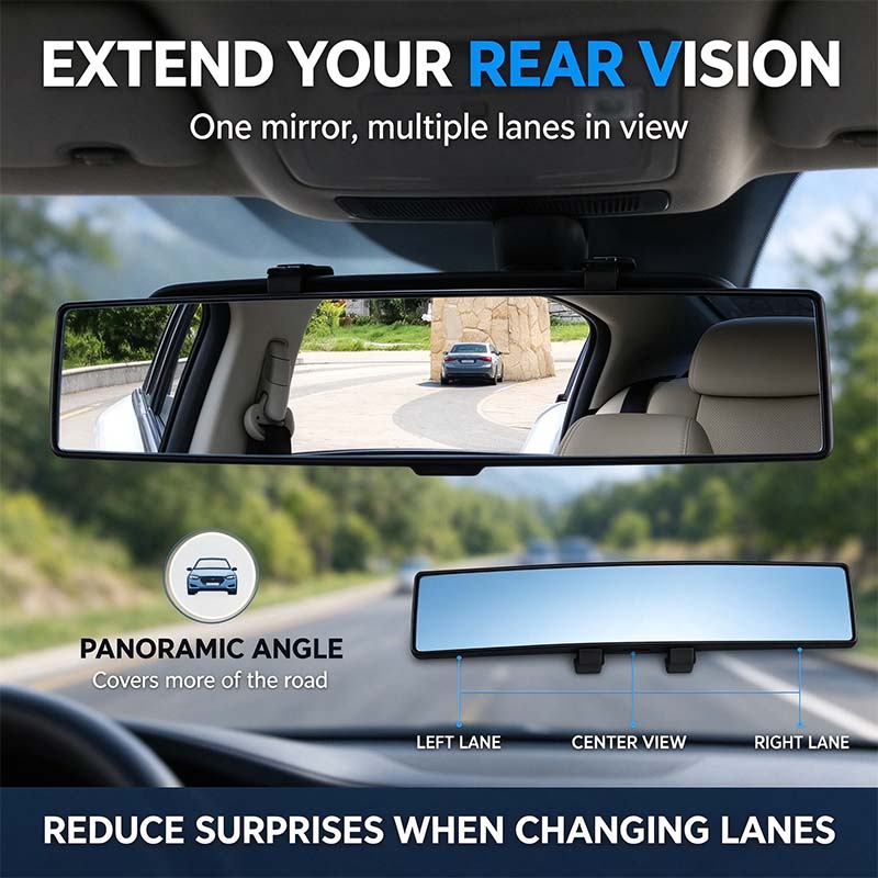 HD Convex Panoramic Rearview Mirror, Clip-On Car Interior Mirror