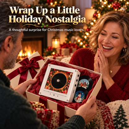 Christmas Magnetic Music Player with 9 Mini Records Retro Holiday Decor & Gift Set