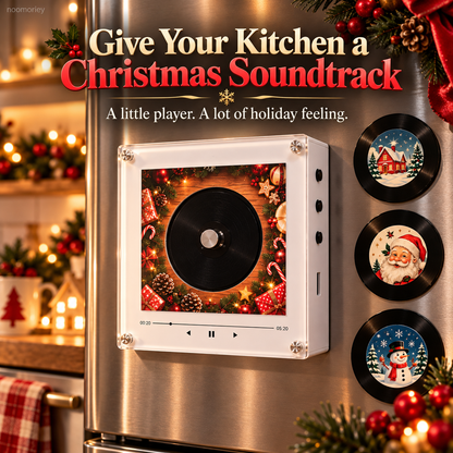 Christmas Magnetic Music Player with 9 Mini Records Retro Holiday Decor & Gift Set