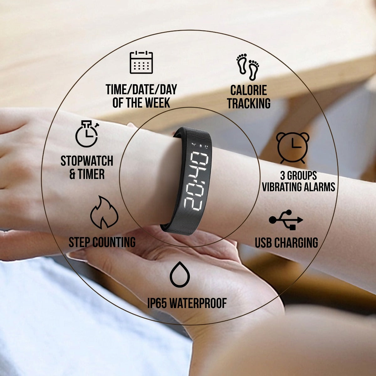 Silent Vibration Alarm & Fitness Band